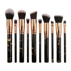 10 Piece Marble Style Professional Makeup Brush Cosmetic Set - Black
