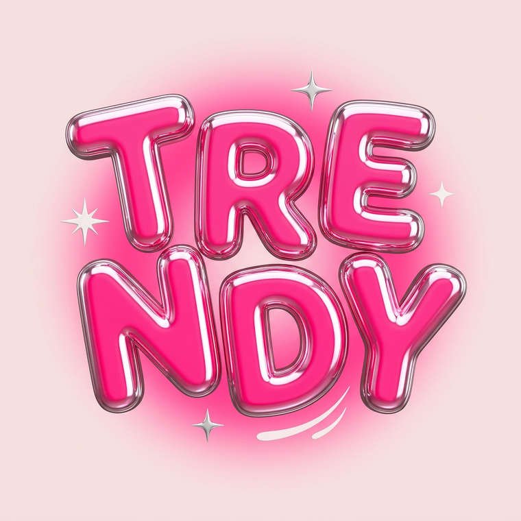 Catchy TRENDY lettering with chrome-pink styling and sparkles